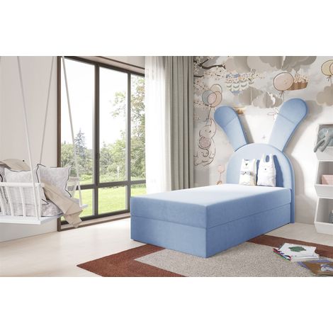 Kinderbett Polsterbett Bett MATILDA 100x200cm in Stoff Magic Velvet Hellblau (1/5)