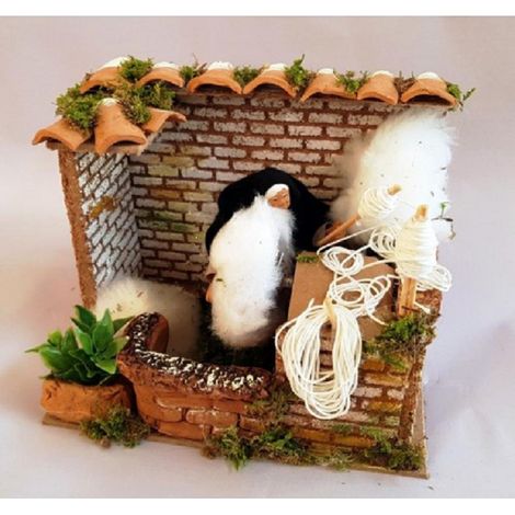 11346 Filatore di lana con movimento cm20x14x17 - PERSONAGGIO PRESEPE NATALE