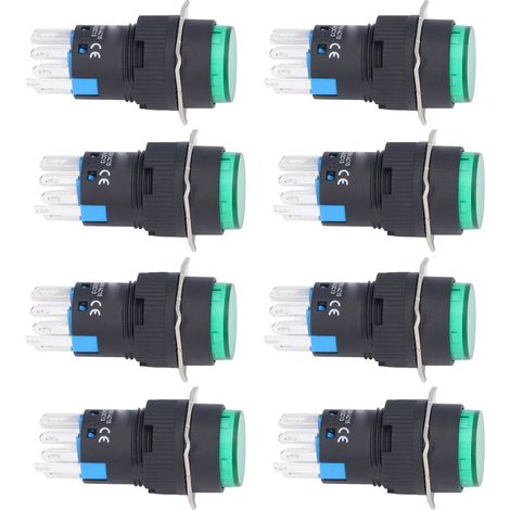 Lot de 25 interrupteurs à bouton-poussoir autobloquants en laiton ABS, ronds, 8 broches, 220 V, vert (1/5)