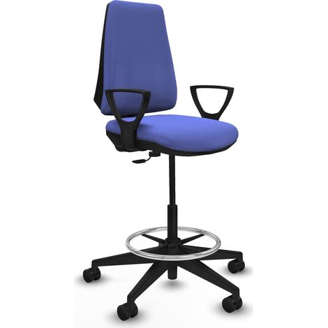 Taburete Elche CP bali azul claro brazos fijos base piramidal ruedas 65mm nailon