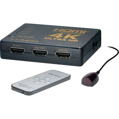Hdmi™ switch 5-way hdmi switch 4k@30hz, with ir- remote control, with external ir-receiver