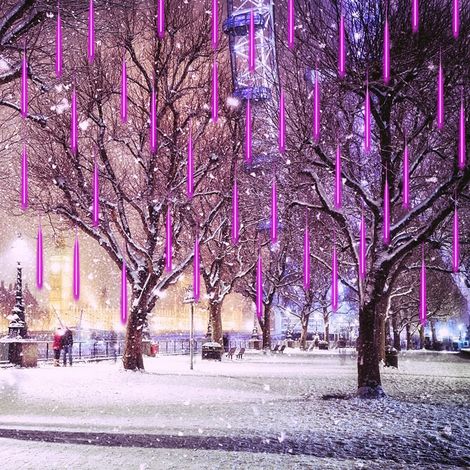 Douche Goutte de Pluie Lumière LED Violet, Imperméable 192 LED 30cm 8 Tubes pour Déco Noël Halloween Jardin Arbre, Lot de 3 Crochets