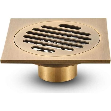 Caniveau de douche carré avec couvercle amovible, trous de drainage rayés, 10 x 10 cm (couleur : laiton) (1/4)