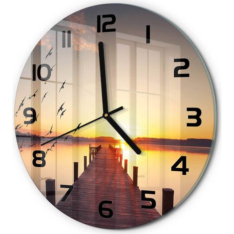 Horloge Murale Ronde Décorative en Verre Trempé Silencieuse pour Chambre Coucher du soleil fi 30 cm (1/5)