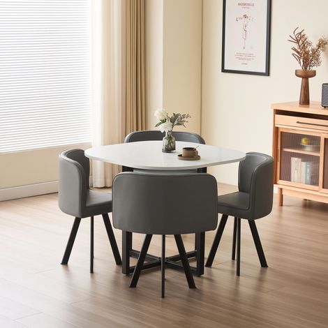 Penelope 90cm Square Table Top WHITE with 4 Grey Chairs
