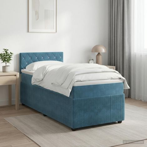 vidaXL Cama box spring con colchón Azul Oscuro 100 x 200 cm Terciopelo (1/5)