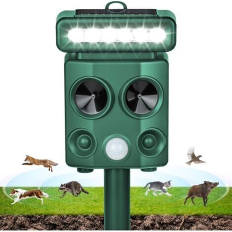 Repulsif Chat Solaire, 4 Modes Imperméable Repulsif Chat Ultrason Exterieur, répulsif à ultrasons avec Détecteur de Mouvement, Charge USB, avec Lumière LED, pour Anti Chats Chiens Souris Rato (1/5)