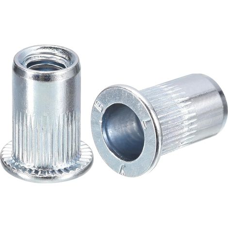 M6 x 1,0 Nietmuttern, 50er-Packung, verzinkter Stahl, gerändelte Flachkopf-Gewindeeinsätze für Metall und Kunststoff, hochbelastbare Befestigung (1/5)