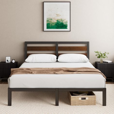 Zinus Letto Kai 140 x 200 cm - Altezza 80 cm - Struttura sostenibile in bambù e metallo con testiera - Letto in metallo con rete a doghe - Piazza sotto spazio libero - Facile da montare - Nero e (1/5)