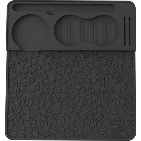 Tappetino pressino in silicone per caffè espresso con fessure per gli utensili e bordi rialzati. Tappetino antiscivolo per la superficie di lavoro del caffè, per proteggere il piano di lavoro - nero. (1/5)