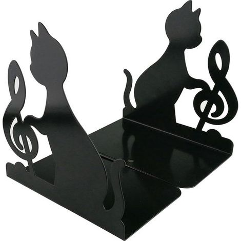 Paar Buchstützen, 16 x 10 x 17,5 cm, Metall, schwarz, Bücherregale, Buchhalter, rutschfest, langlebig und robust, dekorative Buchstützen (1/5)