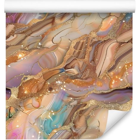 Tapete in Tintenorange, Beige und Gold für Wohn- und Schlafzimmer, 50 x 1000 cm (1/5)