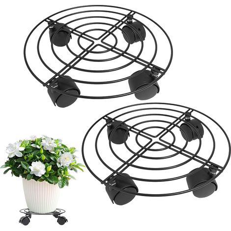 2 Pièces Chariot pour Plantes en Métal, 32 Cm Planche À roulettes pour Plantes, Panier À Plantes avec roulettes, pour Support De Parasol, Poubelle, Citerne, Pot De (1/5)