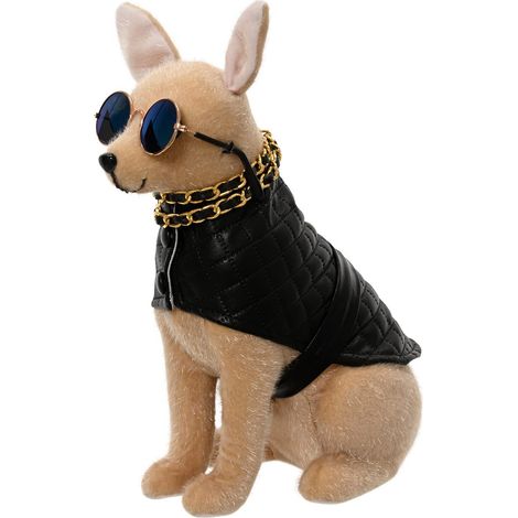 Chihuahua mit Sonnenbrille hellbraun H: 28 cm - Kunstfell