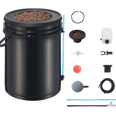 Culture Hydroponique DWC 5 Gallons avec Kit d'Irrigation Goutte-à-Goutte, Pompe à Air, Pierre Diffuseur et Indicateur de Niveau d'Eau pour Légumes Feuillus (1 Seau + Kit) (1/5)
