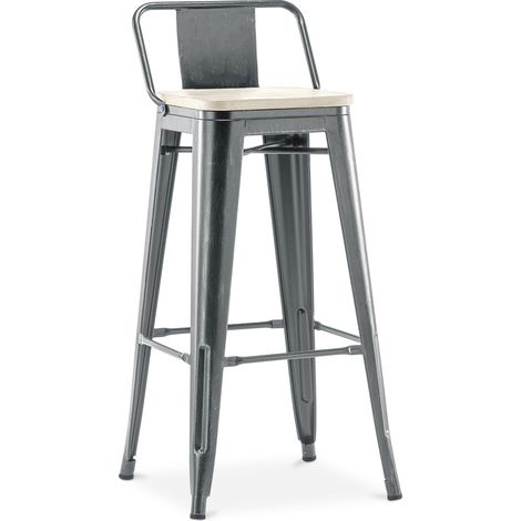 Barhocker mit Rückenlehne - Industriedesign - Holz & Stahl - 76cm - New Edition - Stylix Industriale