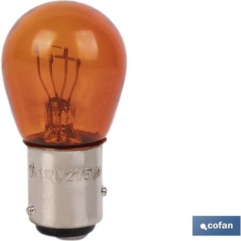 Lampe Cofan 2 pôles ambre offset p21/5w (baz15d) 12v "vente unitaire"