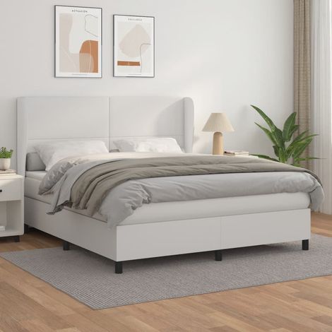 Lit Adulte Sommier et Matelas,Lit à sommier tapissier avec matelas Blanc 160x200cm Similicuir -BVN58029 (1/5)