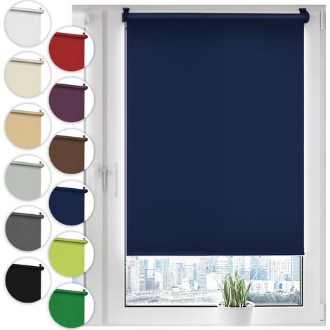 Store Enrouleur Occultant - 1 Pièce - Polyester Bleu Foncé - Fixation Sans Perçage - Salon Chambre Salle de Bain - 50x100 cm (1/5)
