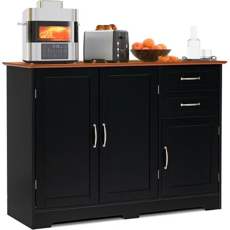 Buffet Cabinet Kitchen Modern Storage Cabinet Adjustable Shelf-Black (1/5)