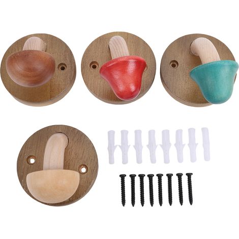 4 Stück hölzerne Pilzhaken, dekorative Wandhandtuchhalter, Massivholzschrauben. (1/5)