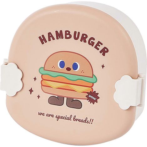 Boîte à bento kaki à motif hamburger, compartimentée, idéale pour l'école et le déjeuner. (1/5)