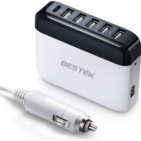 Chargeur Voiture 86W USB-C PD, Chargeur de Voiture à Charge Rapide QC3.0, Adaptateur Allume-Cigare USB 12V/24V avec Câble de 1,5 M (Blanc) (1/5)