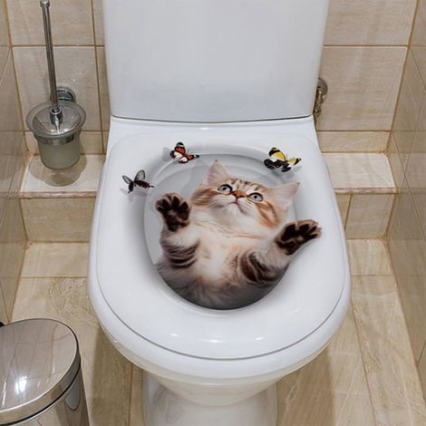 Sticker Chat Salle Bain - 5 Lot, Décoratif Dessin Animé 3D - Convient pour Toilette Réservoir Eau Cuneary (1/5)