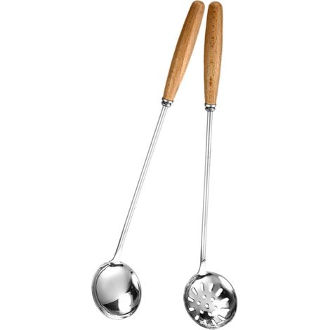Juego de 2 cucharas soperas de acero inoxidable, colador de aceite multifuncional y cuchara sopera larga para uso doméstico, ideal para catering y fondues.