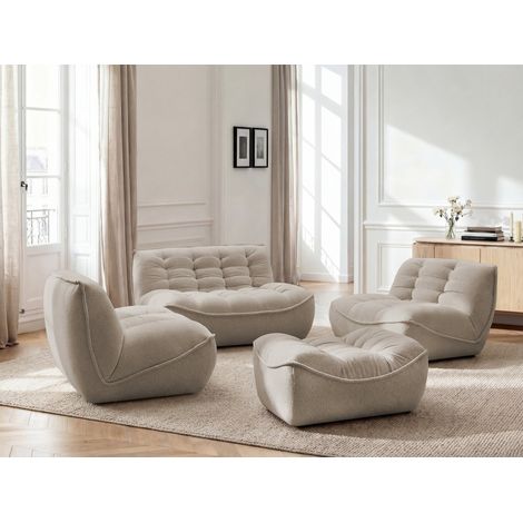 BOBOCHIC - Canapé droit fixe modulable SERENA avec 2 chauffeuses 1 place et 1 chauffeuse 2 places tissu chiné avec pouf Taupe (1/5)