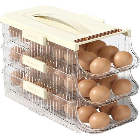 Porte-œufs pour réfrigérateur, organisateur d'œufs à roulettes, boîte à œufs blanche-- (1/5)