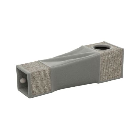 Tunnel pour chat, jouet pour chat avec balle, grotte pour chat, tunnel de jeu pliable en sisal, design combiné, marron et gris, 98 x 30 x 30 cm