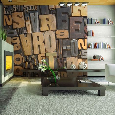 Papier peint lettres en bois - 250 x 193 cm