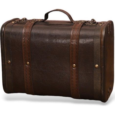 Valise vintage en bois et cuir, Boîte de rangement ancienne, Bagage décoratif pour accessoires de photographie, Décoration maison (1/5)