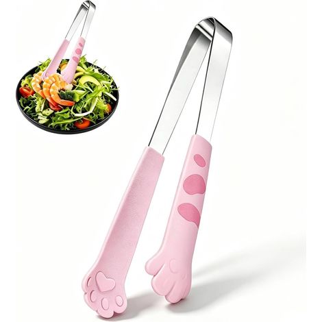 CCYKXACute cat paw shaped kitchen tongs, steel serving tongs, BBQ tongs, food tongs, barbecue tongs (12cm/4.72in - Pink) (1/5)