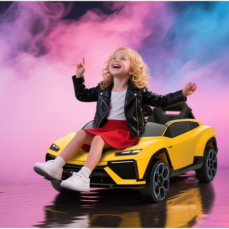 Coche eléctrico infantil 101,5x49x43 cm, plástico amarillo, mando a distancia – MEUBLIV (1/5)