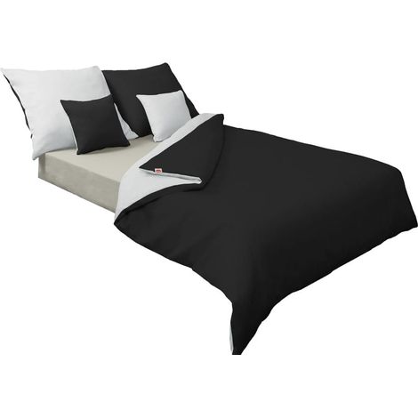 Satin-Bettwäsche-Set 220x200, doppelseitig, schwarz und hellgrau (1/4)