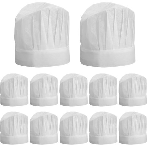 Lot de 12 toques de cuisinier pour enfants - 20 cm - Réglables - En tissu non tissé - Pour la cuisine, l'hôtel, la boulangerie et le restaurant - Blanc (1/5)