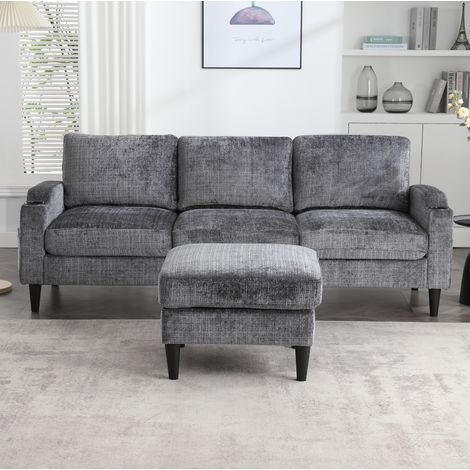 Divano 4 posti con pouf contenitore in chenille OKMYHOME (1/5)