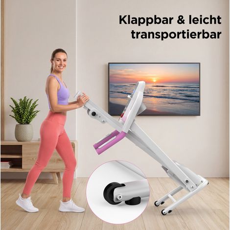 Tapis de course pliable avec inclinaison, 2,5 HP, poignées, LED, blanc OKMYHOME (1/5)