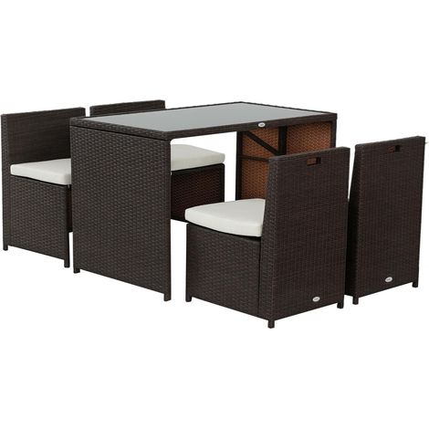 5 pièceses Polyrattan Gartenmöbel-Set, wetterfest Balkonmöbel für 4 Personen Terrassenmöbel mit table 4 Stühle Kissen, Lounge-Set Essgruppe Sitzgruppe für Balkon, Garten, Braun+Khaki (1/5)
