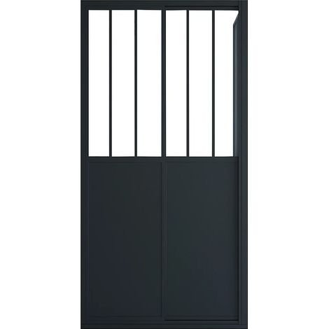 Parete doccia con porta scorrevole Nero opaco stile industriale 100 x 80 x 195 cm - URBANIK (1/5)