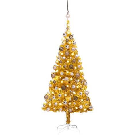 Artificial Pre-lit Christmas Tree with Ball Set Gold 120 cm PET vidaXL (1/5)
