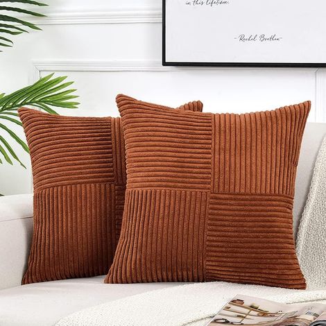 Fundas de cojín decorativas para sofá cama de salón, 2 piezas, estilo bohemio y rústico (60 x 60 cm) - Rojo/marrón