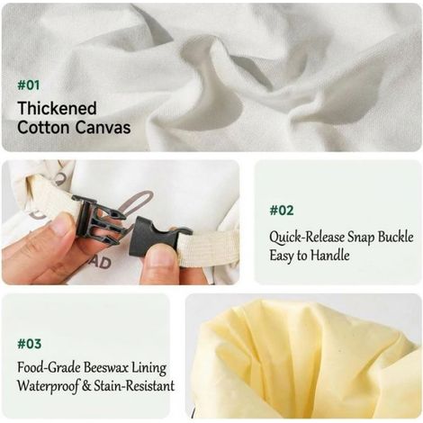 Sac À Pain - En Coton Et Lin Avec Doublure En Cire D'Abeille - Pour Conservation Du Pain Au Levain - Extra Large - 1 Pièce (1/5)