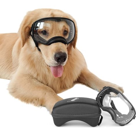 Transparente Hundebrille für große Hunde, mit breiten Augenmuscheln und flexiblem Rahmen, UV-Schutz, ideal für mittelgroße bis große Hunde, Augenschutz für Hunde im Auto, wind- und staubabweisend, ver