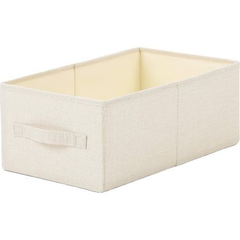 Scatola pieghevole in cotone e lino beige 47 cm × 27 cm × 20 cm, contenitore lavabile con maniglia per maglioni e lenzuola, 1 pezzo (1/5)