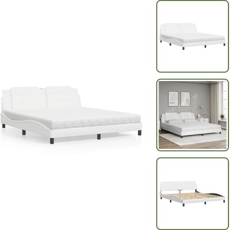 The Living Store Lit avec matelas blanc 180x200 cm similicuir - Lit Double - Lit Avec Matelas - Lit Design - Lit Moderne - Lit Blanc (1/5)