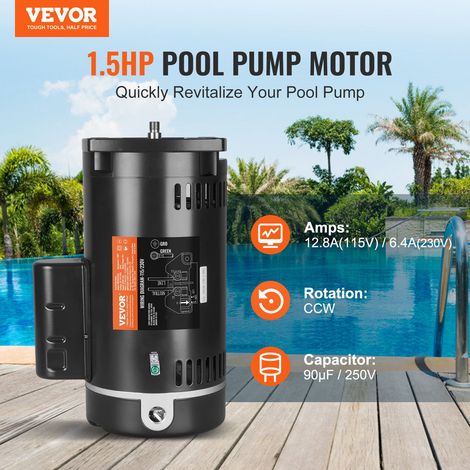 Moteur de pompe de piscine 1,5 CV 56Y 115 V (12,8 A)/230 V (6,4 A) 3450 tr/min facteur de service 1,1 condensateur 90 μF/250 V mote… (1/5)
