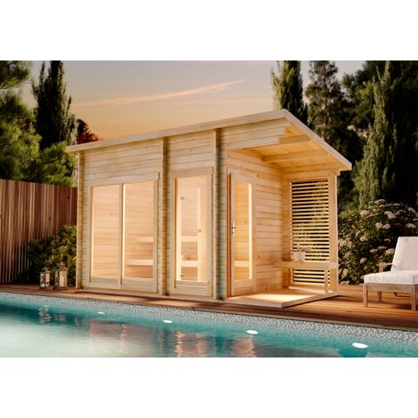 FinnTherm Saunahaus Lizzy M Gartensauna 2 Sitzbänke aus Holz, Sauna mit 40 mm Wandstärke, Außensauna mit Montagematerial (1/5)